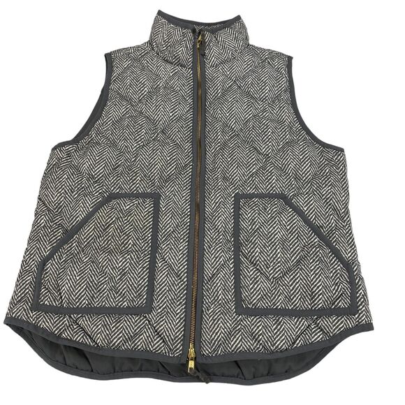 J.CREW Puffer Vest Women Large Black Lined Chevron Polyester Sleeveless Full Zip - Picture 1 of 10